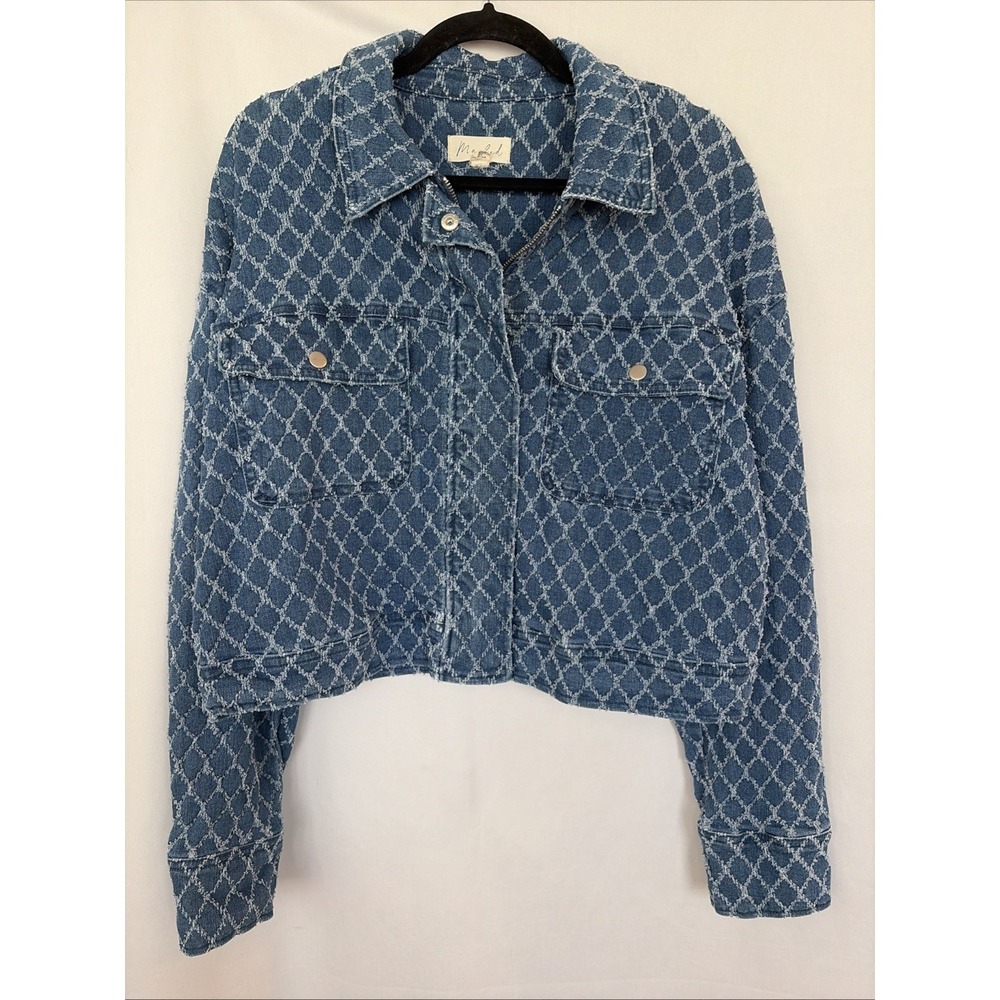 MARLED by REUNITED Textured Diamond Pattern Blue Denim Cropped Jacket Size XL